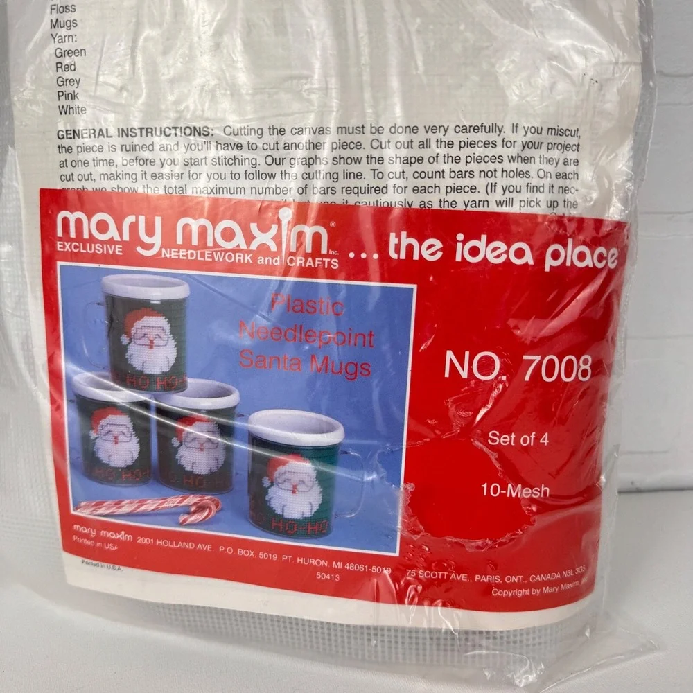 VTG Mary Maxim Christmas Needlepoint Kit #7008 Set of 4 Mugs Santa Ho Ho New